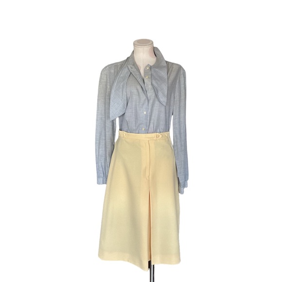 Classic Minimalist Vintage 1980s Secretary Blouse – Blue Gray – Approx L - Picture 2 of 6